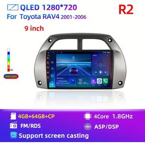 Voor Toyota RAV4 2001-2006 9 inch 4G RAM +64G ROM Auto Radio Multimedia Speler Navigatie GPS 2Din Stereo DVD WiFi FM, met knopverlichting en telefoonkoppeling