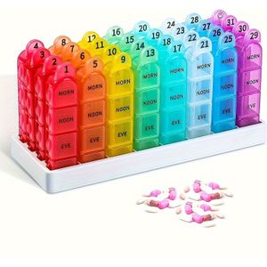 Maandelijkse Pillenorganizer 4 Keer Per Dag, 30 Dagen Pillenorganizer, Maandelijkse Pillendoos met 32 Draagbare Vakjes voor Reizen, 31 Dagen Pillendoos Medicijnorganizer voor en Supplementen