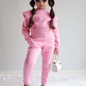 Herfst- en wintermeisjes snoepkleurige casual sportieve verdikte trui set