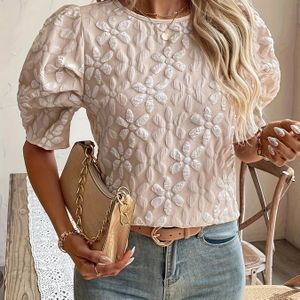 Dames Casual Crew Neck Top met Elegant Design, Korte Mouw, Kleur, Perfect voor Lente/Zomer/Herfst, Versatile Layering Piece | Textuur Design | Zacht Stof