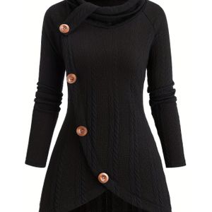 Plus Size, Plus Size Asymmetrische Kraag Decoratieve Stof Lange Mouwen Top