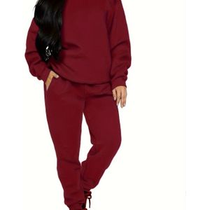 Vrouwen's High-End Stretch Fluweel Kleur Ronde Hals Lange Mouw Top en -Taille Broek Tweedelige Set