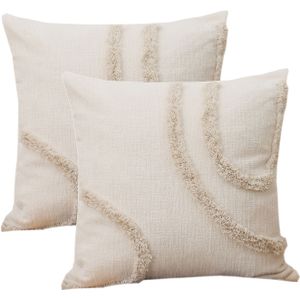 2pcs, Chenille Pillow Covers Embroidered Tufted Cushion Covers For Couch Sofa, Boho Cushion Cases Bohemian Decorative Throw Pillows For Living Room Home Decor, Zipper Closure, 18x18 Inch