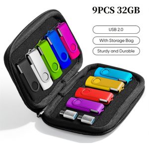 USB Flash Drive Set: 9-Pack 128MB/4GB/16GB/32GB USB 2.0 met opbergzak en 2 , draagbare geheugenstick voor gegevensoverdracht, compatibel met OTG -telefoons, Mac, PC, laptops