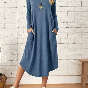 en Herfst Elegante Jurk met Schuine Zakken en Zoom voor Vrouwen