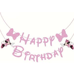 TEMU 1pc Prinsessen Vinyl Gelukkige Verjaardag Spandoek met en Minnie Mouse, Niet-Elektrische Hangdecoratie voor Entree, Kamer en Tuin, Kerstfeest Benodigdheden