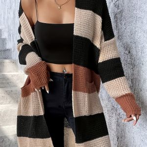 Herfst- en Wintermode Kleur Blok Gebreide Cardigan Trui voor Vrouwen