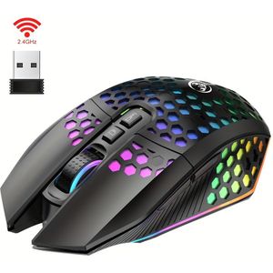 HXSJ 2.4G Draadloze Muis, Kleurrijk Gloeiend, Geschikt voor PC/Laptop/Mac, Gaming Muis/Moderne Gaming Muis/Soepele Beweging, Draadloze Muis, Gaming Accessoire, Gaming Muis met RGB Effect