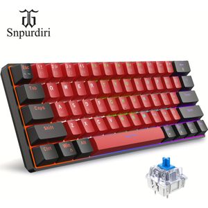 SNPURDIRI Mechanische Gaming-toetsenbord, 60% Compact Ontwerp, USB-bedraad, LED-achtergrondverlichting, Blauwe Schakelaars, voor Windows, Laptop, PC, Mac - Geen Batterij Vereist