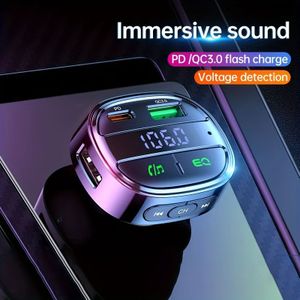 Auto MP3 Draadloze Audioreceiver, 3 Poorten PD+QC Snelladen, FM-zender , Voertuigaudio Upgrade, Stijlvol Gadget Ontwerp, Multifunctioneel Apparaat