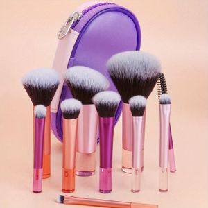10-piece Portable Travel Makeup Brush Set With Nylon Bristles, Unscented Wand Brushes For Types, Includes Blush, Powder, Eyeshadow, Mascara, Eyebrow, And Blending Brushes In Carrying Case