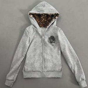 Casual Hoodie voor Vrouwen - Lichtgrijs met Luipaardprint Voering, Lange Mouwen Pullover, Wasbaar in de Machine, Comfortabel voor Alle Seizoenen