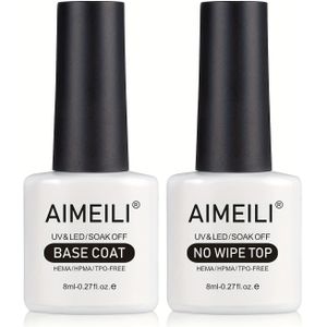 AIMELI Gel Nagellak Basislaag en Topcoat Set, 2×8 ml Soak-Off UV LED Gel Nagelvernis Manicureset, Langdurig