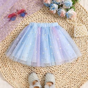 Style, Kleurrijke Tulskrok voor Jonge Meisjes - Sternpint, Lichtblauw met Gouden Sterren, Perfect voor Feesten en Zomeractiviteiten, Feestjurk | Sternpintrok | Stretchy Stof