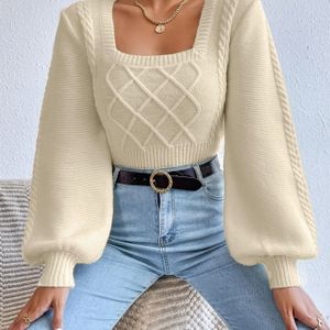 Vrouwen Trui met Lantaarnmouwen en Vierkante Hals - Kleur, Veelzijdige Pullover voor Alle Seizoenen, Elegante Speciale Collectie, Kwaliteitsvakmanschap, Comfortabele Stof