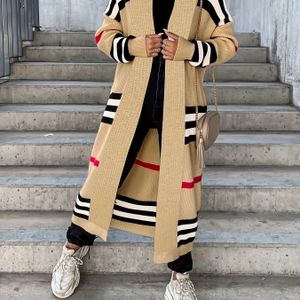 Gestreept vest met open voorkant, vest met lange mouwen voor herfst en winter, dameskleding