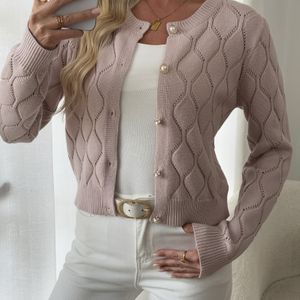 Elegante gebreide vest met geometrische voor dames - Lange mouw, ronde hals met knoopsluiting aan de voorkant, reguliere pasvorm, essentieel voor de mode in de lente/zomer/herfst, sweater Ves