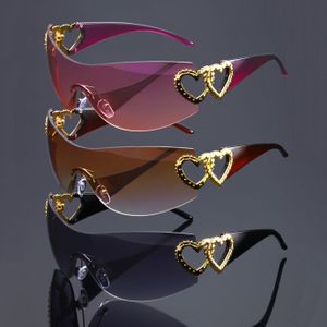 3pcs Women's Frameless Wrap Fashion Sporty Integrated Glasses With Heart-shaped Metal Hinges Trendy Party Eyewear