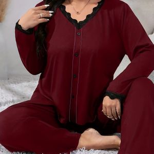 Maat Lente en Zomer Vier Seizoenen Pyjama Tweedelige Set Casual Stijl Kleur Lange Mouw Broek Groot Formaat Dames Thuispak