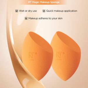 Real Techniques Light Beige Sponsje Twee-in-Één, Make-up Spons voor Vloeibare en Crème Cosmetica, Make-up Spons met Concealer Overlay, Foundation Spons voor een Natuurlijke, Gehydrateerde Basis