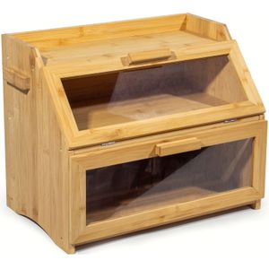 1pc Bamboo Bread Box With Ventilation, Large Rectangular Wooden Bread Storage Container With 2 Shelves And Viewing Window, Reusable For Croissants, Rolls, Kitchen Organization