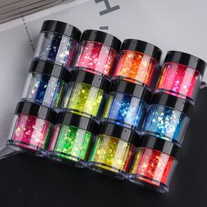 12 stuks Nagelglitterpoeder Kleurrijke Pailletten Holografische Glinsterende Vlokjes Zeshoekige Laserglans Manicuredecoratie