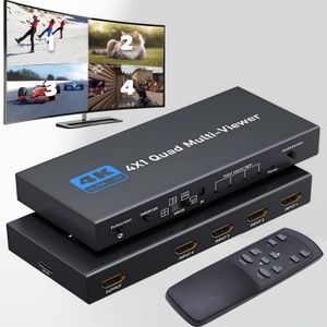 4x1 HDTV Multi-Viewer Switch, Seamless Switcher 4x1 multi-viewer 4in 1 uit/ingang, 4K@ & 5 Weergavemodus, voor TV/PC/DVR met IR Afstandsbediening, Geen Batterij Nodig