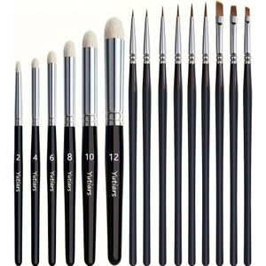 15-delige verfkwastset, fijne details met houten handgrepen voor miniaturen, acryl, waterverf - Micro-detailering en droogkwast voor -figuurtjes, model 40k