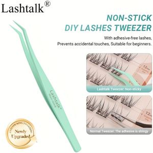 Lashtalk 1pc DIY Wimpers Geen Sticky Cluster Zelfklevende Anti-klevende Pincet voor Wimpers met Lijmvrije Wimpers, geen Lijm, Nano-lagen, Hoge Precisie Make-up Tool Applicator in Mooi Groen