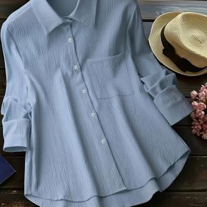 Knoopsluiting Kleur Shirt, Elegant Lange Mouw Overhemd voor Vrouwen