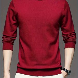 Heren pullover met ronde hals - Casual gebreide lange mouw pasvorm - Viscose mix herfst/winter trui