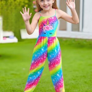Meisjes Regenboogstreep Overall - Rekbare, Kleurblok Jumpsuit met Bretels voor Lente/Zomer, Perfect voor Buiten