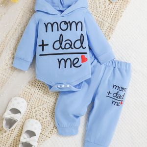 Jongens Tweedelige Set: Gedrukte Hooded Bodysuit + Gedrukte Broek - Schattige Baby Outfit, Perfect voor Buiten