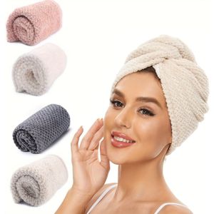 Set van 4 Microvezel Haar Turbans - Sneldrogende Absorberende Lange Krul Handdoeken met Knoopsluiting, Zacht & Duurzaam voor het Drogen van Nat Haar, Krul Verbetering & Bescherming