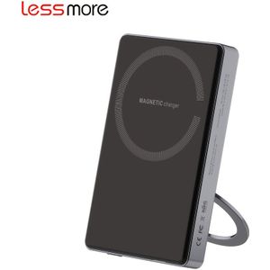 Lessmore 10000mah Aluminum Case Magnetic Wireless Power Bank, Compatible With Iphone 16-11 And Airpods 3/2/pro, 10n Pull Force, 2.1lb Weight, Not Blocking Phone Lens