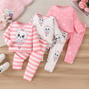 Meisjes Lange Mouwen Pyjama Set, Schattige Baby IJzige Glanzende Stof Huiskleding, Kinderen Mode Herfst Outfit, 3-delige Set van 6 Stuks