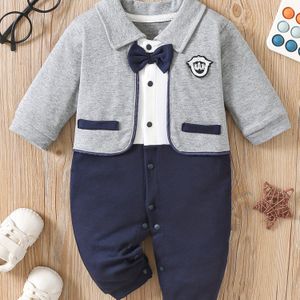 Herfst/Lente Jongensbody - Gentleman Stijl Romper voor 100 Dagen Baby, Perfect voor Buiten
