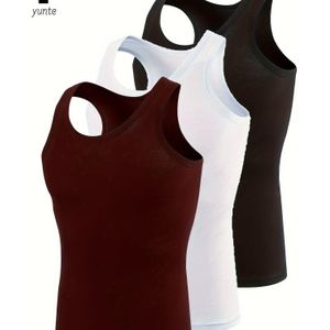 3-Pack Heren Tanktops, Ademend Snel Sport Vestjes, Ronde Hals Kleur Polyester 100% Gebreide Stof, Regular Fit Zomer Sportkleding - Diep Rood, Wit, Zwart