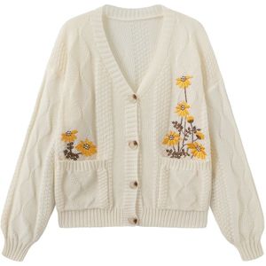 Vrouwen's Geborduurde Bloemen Cardigan, Casual Lange Mouw met Knoopsluiting en Zakken voor de Herfst