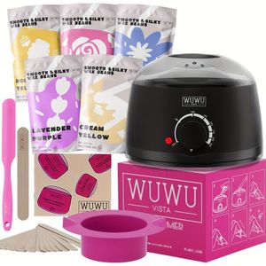 Waxset 19 Stuks | Moederdagcadeau, WUWUVISTA Ontharingskit voor Gezicht/Braziliaans/Lichaam/Bikini/Gevoelig Lichtbeige met Waxwarmer & Waxkorrels voor Vrouwen en Mannen