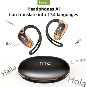 HTC NE35 AI Vertaal Oordopjes Realtime Vertaling Open-Ear Draadloze Hoofdtelefoon, Nieuwste BT V6.0, Ruisonderdrukking Helder Gesprek, 6,5 Uur Muziek Lange Batterijduur, Speaker Sterke Geluid
