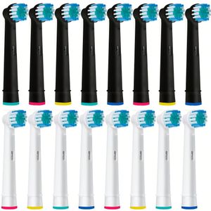 16 Vervangende Tandenborstelkoppen Compatibel met Oral B Elektrische Tandenborstel. 8 Stuks Wit en 8 Stuks Zwart