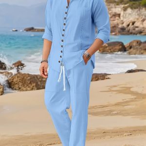 Lente/Herfst Heren Katoenen Cubaanse Stijl Casual Set Modieus Trendy Strand Dweelpak