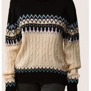 Geometrische Gebreide Trui Met Ronde Hals, Casual Trui Met Lange Mouwen Voor Herfst En Winter, Dameskleding