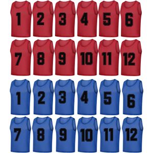 24-Pack Unisex Sportteam Trainingsvesten, Polyester Knit Mesh Shirts, Ademend en Rekbaar, Ronde Hals, Egaal Kleur, met Dubbelzijdige Nummering, voor Voetbal, Basketbal, Tennis, Honkbal, Rugby