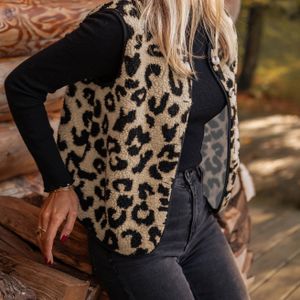 Dames Leopard Print Teddy Fleece Jas - Casual Knoopsluiting, Lange Mouwen, Ronde Hals, Kleur, Herfst/Winter Collectie, Casual Bovenkleding, Leopard Print Jas