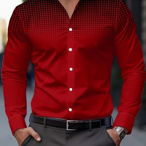 Herenshirt met Lange Mouwen en Knoopsluiting - Gradiëntprint van Blauw naar Grijs, Polyester, Machinewasbaar, Klassieke Kraag, Comfortabele Pasvorm voor Lente/Herfst