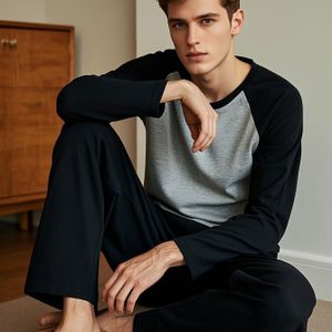 Nieuwe Heren Thuisdracht Set met Lange Mouwen en Lange Broek, Los en Casual, Jongens Pyjama en Pyjama Broek