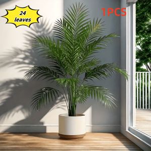 1 Pot Artificial Palm Plant With 24 Realistic Leaves - Large Potted & Sunflower Design, High-quality Plastic Indoor/outdoor Decor For Home Office Wedding Garden, No Maintenance Modern Floor Decor