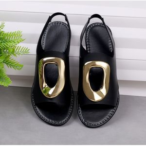 Vrouwen Sandalen met Kleur, Stijlvolle Sandalen, Metallic Gesp Enkelband Lichtgewicht Platte Zachte Schoenen, Comfortabele Strandschoenen